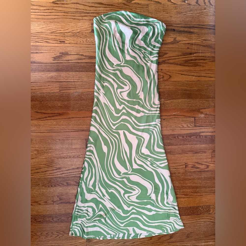 Zebra Stripe Green and Beige Maxi Dress